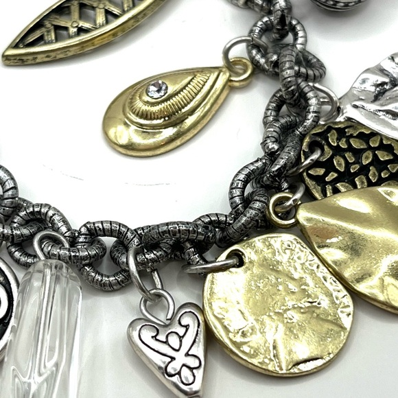 Charm Chicos Silver Bracelet. Big Charms  Pearl, Crystal, Coins Mixed Metals - Picture 7 of 14